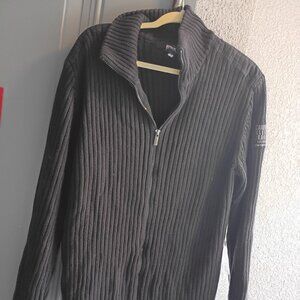 Calvin Klein Jeans Black, Full-Zip, Ribbed Knit Sweater.